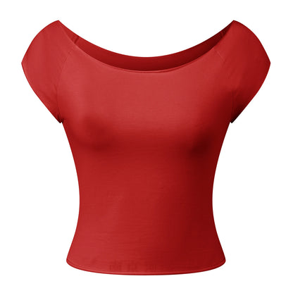 Women's Dot Print Off-Shoulder Short Sleeve Crop Top