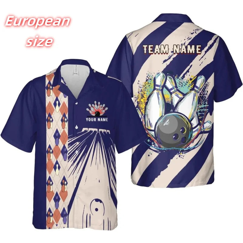 Men's Custom Name Bowling Ball & Pins Hawaiian Shirt