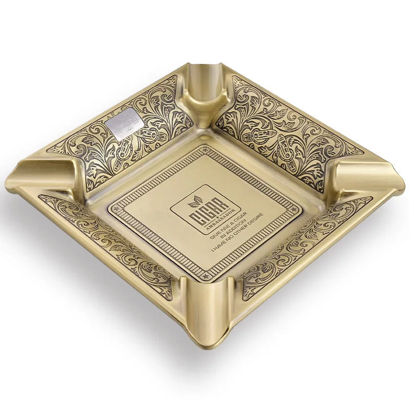 Large Square 4 Slot Copper Ashtray with Engraving