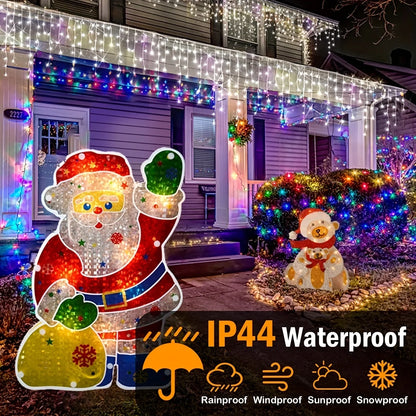 Outdoor Waterproof LED Icicle Curtain Lights - 8 Lighting Modes Christmas & Holiday Solar String Lights