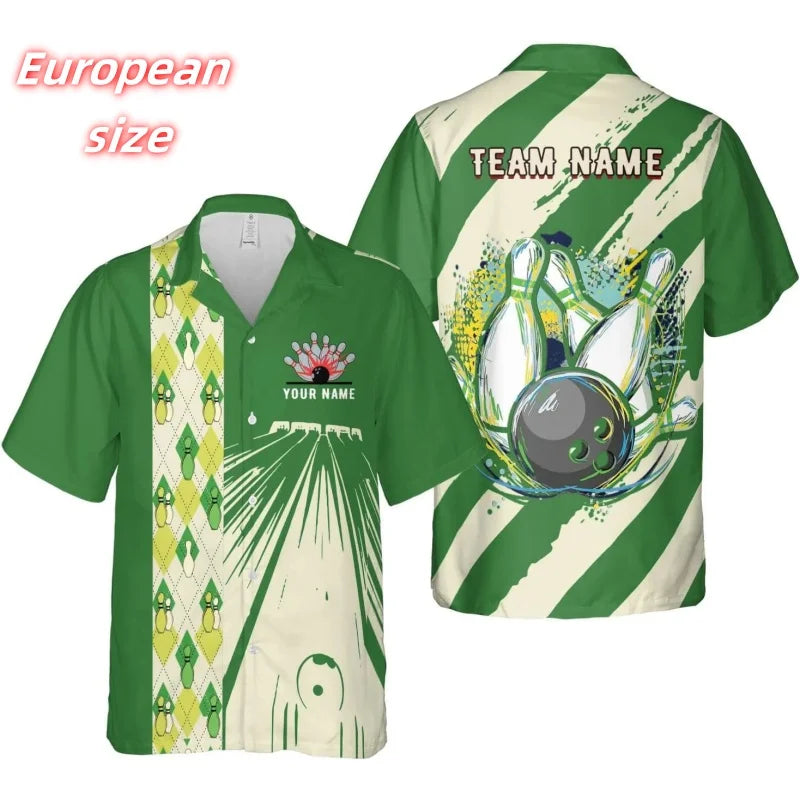 Men's Custom Name Bowling Ball & Pins Hawaiian Shirt