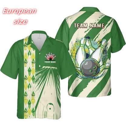Men's Custom Name Bowling Ball & Pins Hawaiian Shirt