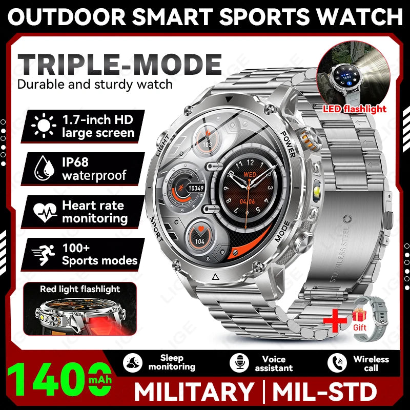 Military Outdoor Smartwatch with Flashlight