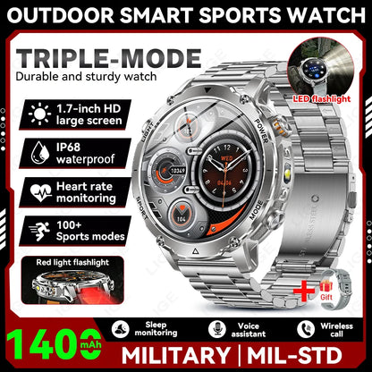 Military Outdoor Smartwatch with Flashlight