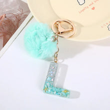 Letter Key Pendant With Green Fluffy Pompom