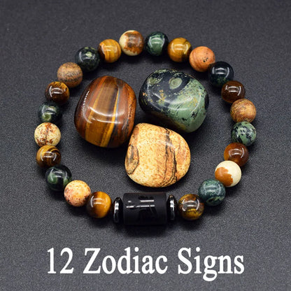 Natural Tiger Eye Stone 12 Zodiac Constellation Bead Bracelet
