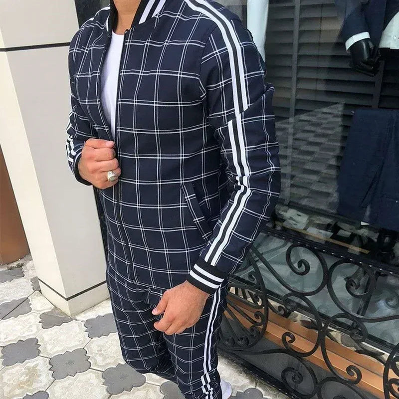 2-pce Checkered Sports Shirt & Jogging Clothes