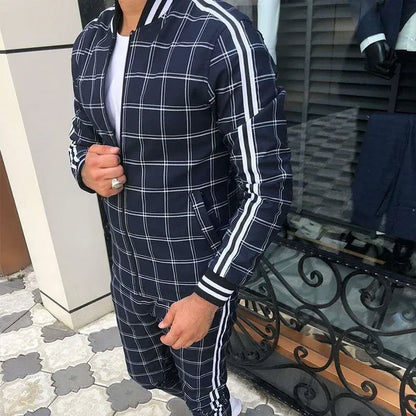 2-pce Checkered Sports Shirt & Jogging Clothes