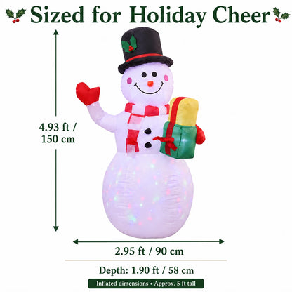 5FT Christmas Inflatable Snowman with Rotating LED Lights & Gift Box