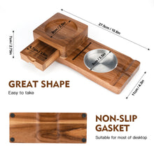 Whiskey Glass Tray & Wooden Ash Tray with Cigar Cutter Drawer and Cigar Slot