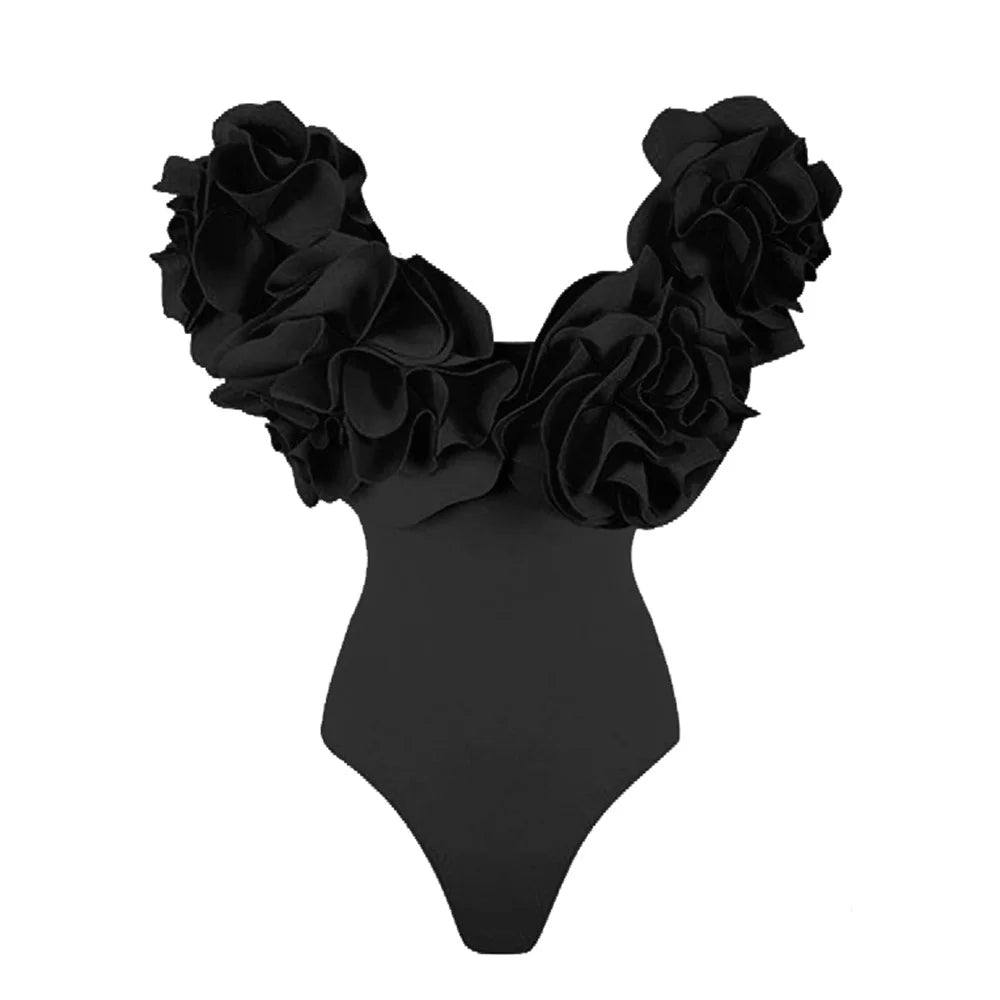 Solid Red Flower One-piece Swimsuit