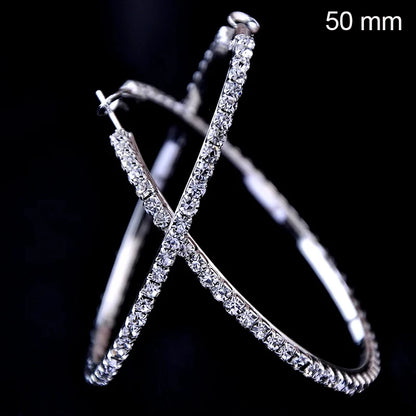 Large Crystal Rhinestone Hoop Earrings – Sparkling Statement Circle Jewelry