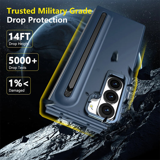 Samsung Galaxy Z Fold Metal Lens Stand Case with S Pen Holder & Tempered Glass Screen Protector