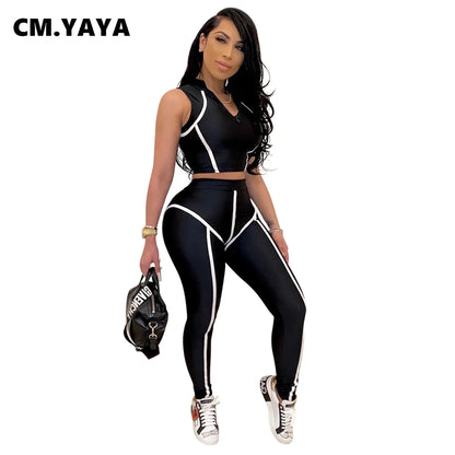 Slim Sleeveless Skinny Crop Tops + Pants Set