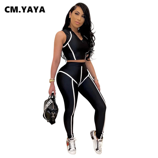 Slim Sleeveless Skinny Crop Tops + Pants Set
