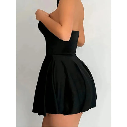 Women's Strapless High Waist Bell Mini Dress - Fitted Bodycon Night Out Party Dress