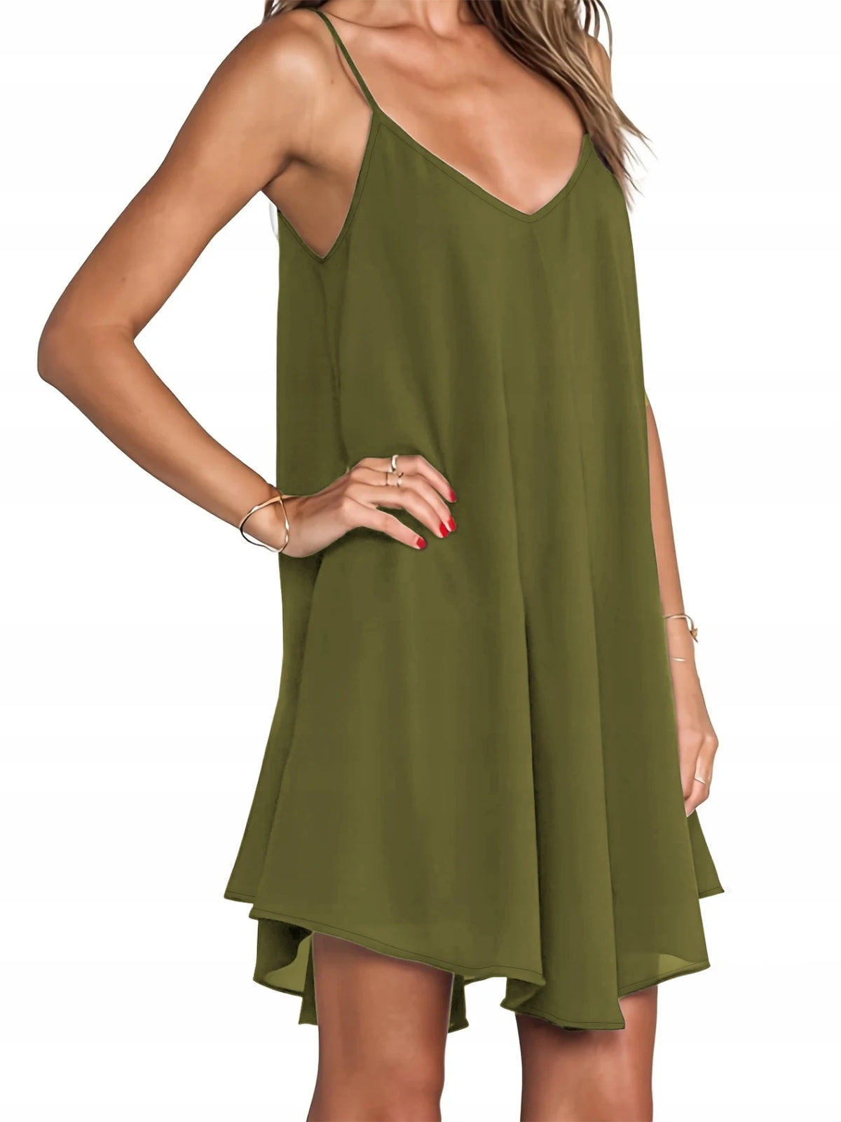 Women's Plus Size V-Neck Asymmetric Hem Spaghetti Strap Cami Dress