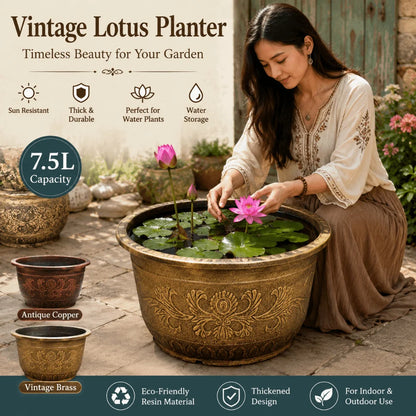 Resin Lotus Planter Pot - 7.5L Vintage Water Reservoir & Retro Flower Pot