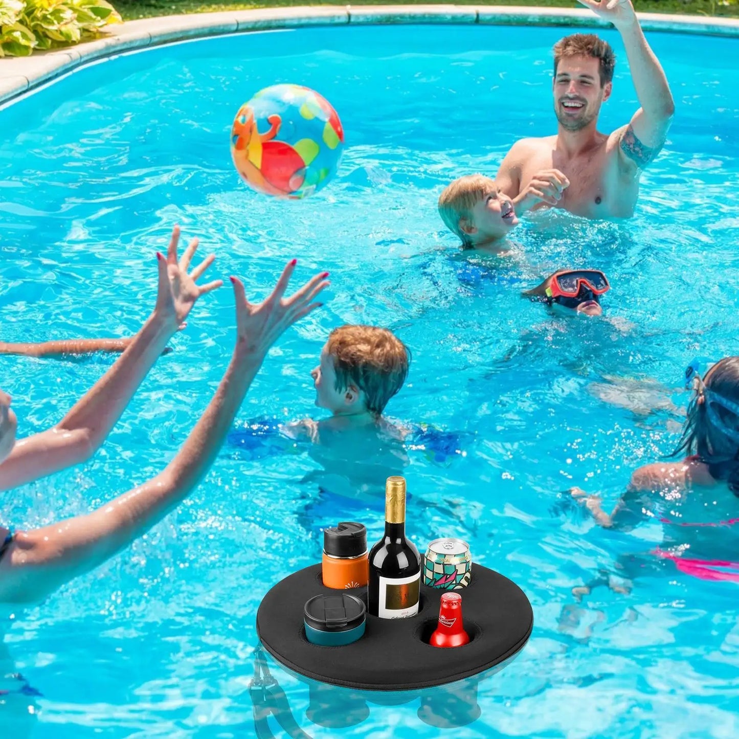 Floating 5-Hole Drink Holder & Ice Tray for Pool & Hot Tub
