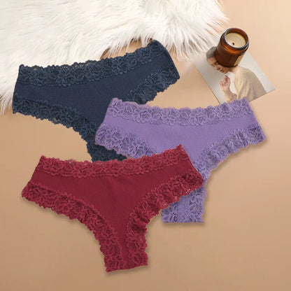 3-Pack Women's Cotton Patchwork Lace Briefs