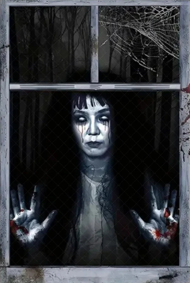 Scary Halloween Window Curtain & Backdrop