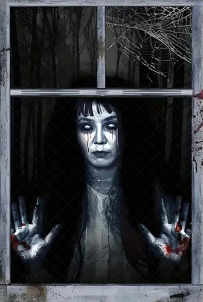 Scary Halloween Window Curtain & Backdrop