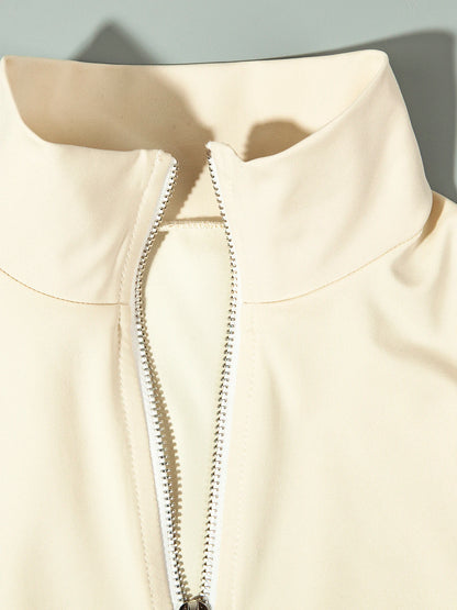 Two-Piece Set with Zipper Split Hem Top and Slim Fit Flare Pants