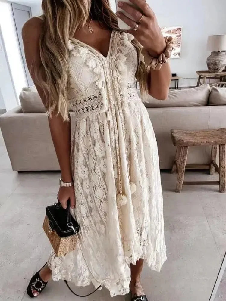 Women's Solid Color Cotton Linen Sleeveless V-Neck Pocket Dress