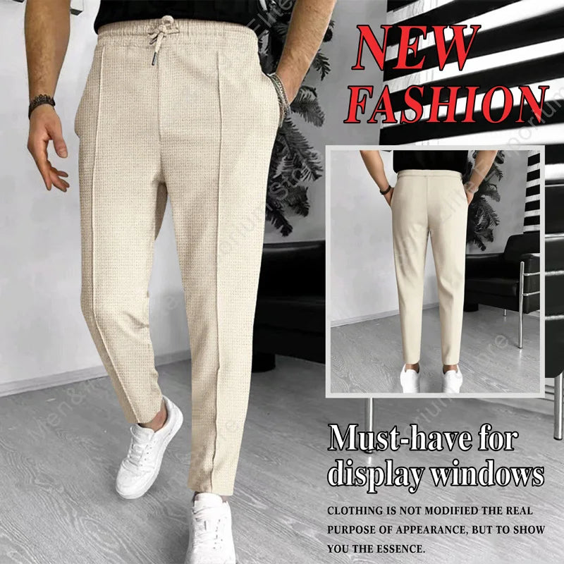 Men's Slim Fit Waffle Knit Athletic Jogger Pants with Pockets