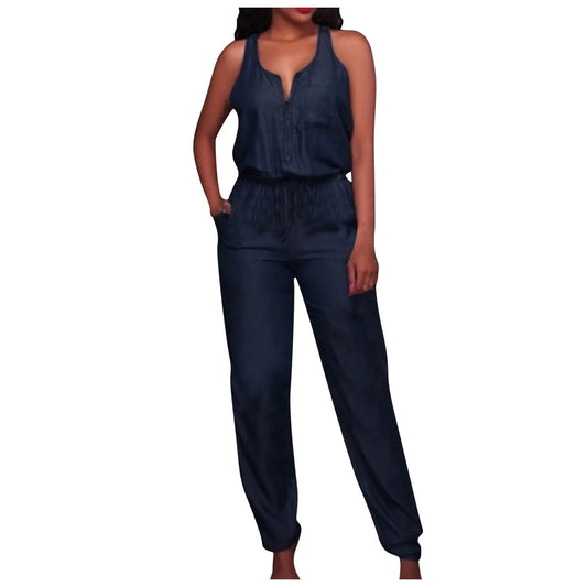 Retro Sleeveless Denim Jumpsuit