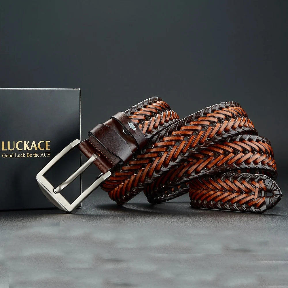 LUCKACE Genuine Leather Belt With Alloy Buckle