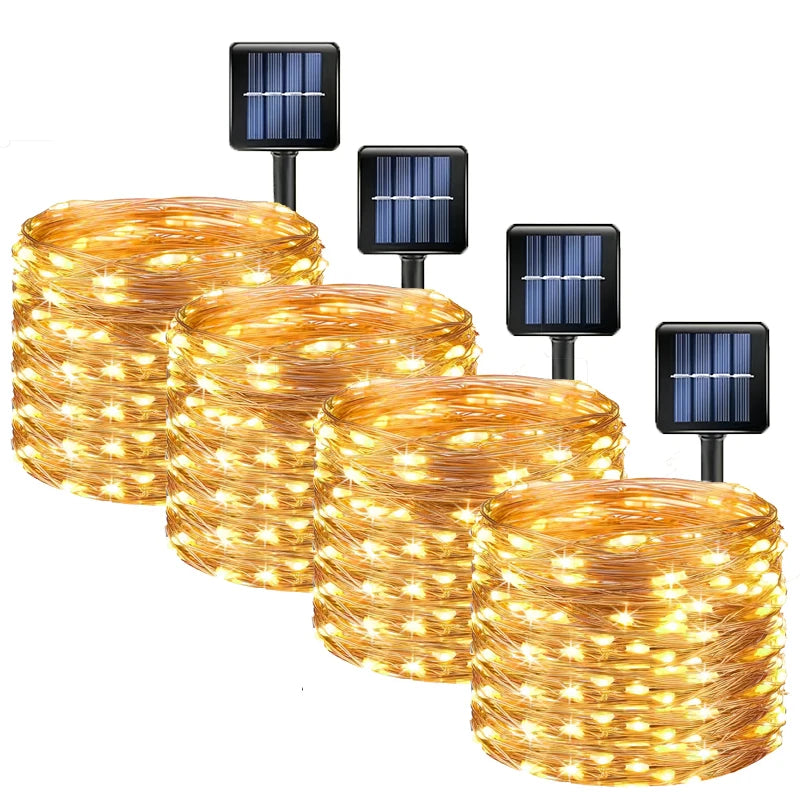 Outdoor Solar LED String Lights - Waterproof Copper Wire Garland