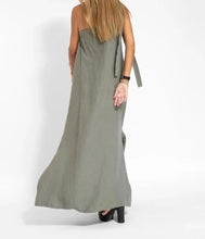 Diagonal Shoulder Asymmetric Split Sleeveless Solid Color Dress