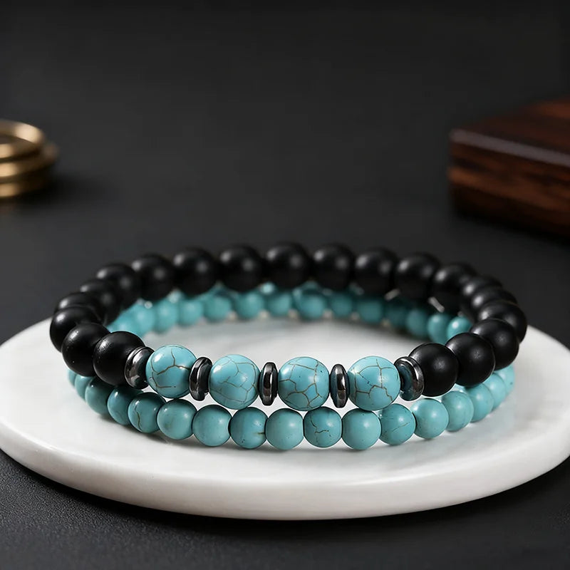 Pair Tiger Eyes Stone Strand Bracelet