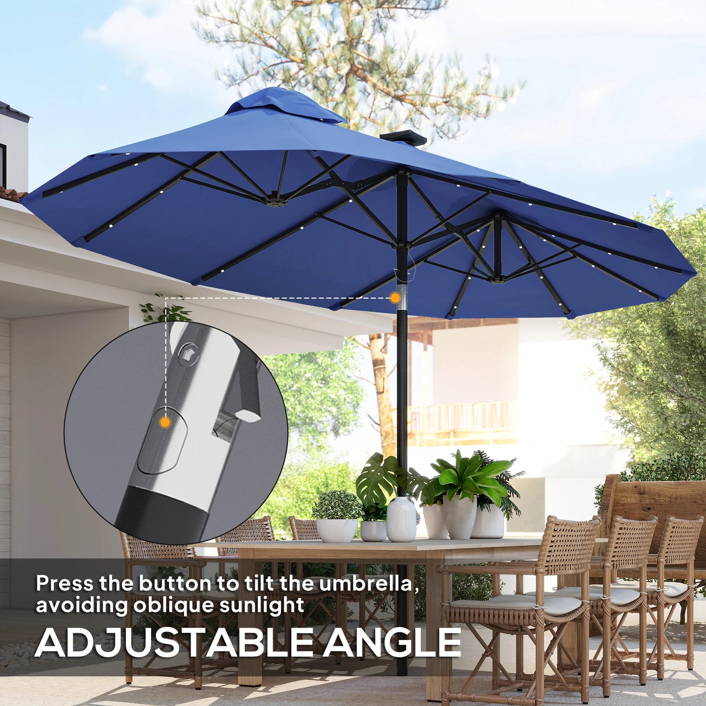 Outsunny 9.7' Double-Sided Solar LED Patio Umbrella – Navy Blue
