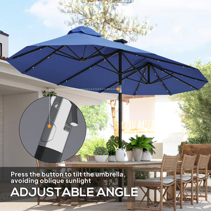 Outsunny 9.7' Double-Sided Solar LED Patio Umbrella – Navy Blue