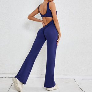 Seamless Backless Scrunch Fitness Flared Leg Jumpsuit
