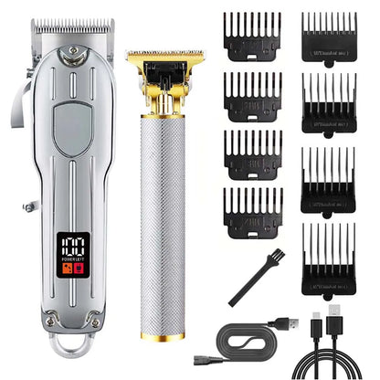 Professional Cordless Hair Clipper & Trimmer Set – USB Rechargeable Grooming Kit with LCD Display