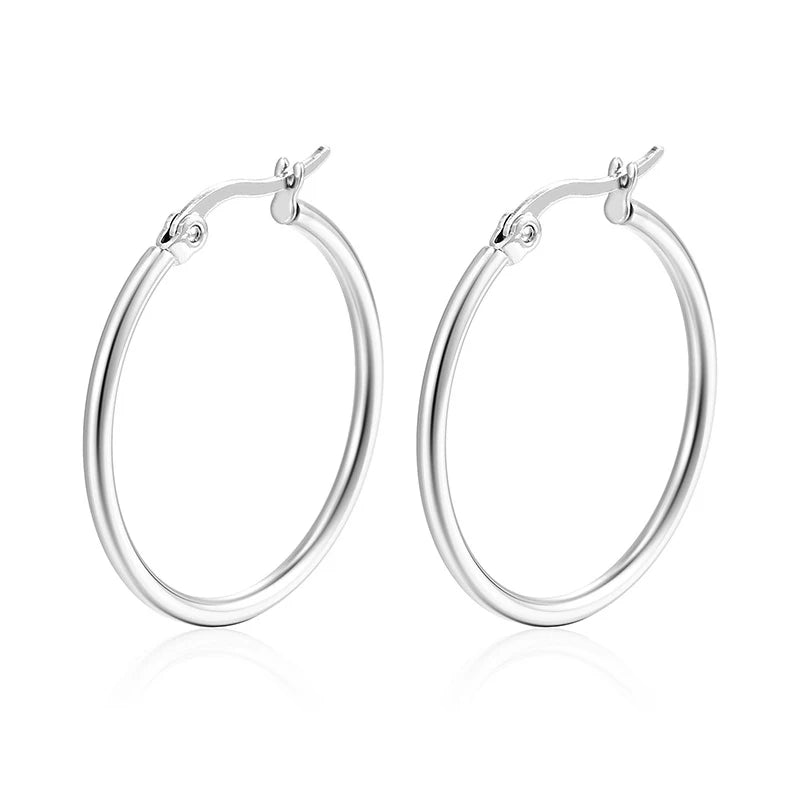 Classic Stainless Steel Big Hoop Earrings – Lightweight Round Circle Jewelry (30-80mm)