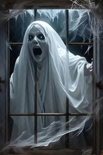 Scary Halloween Window Curtain & Backdrop