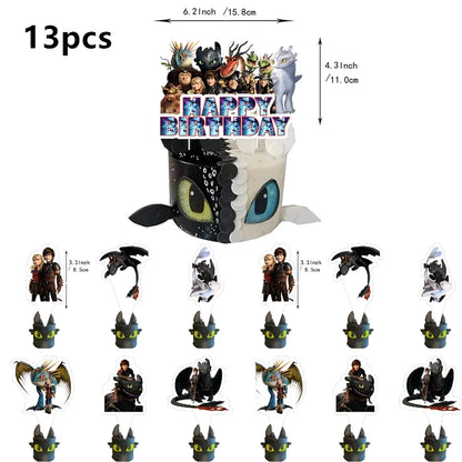 How to Train Your Dragon Party Decorations Set - Foil Balloons, Birthday Banner & Cake Toppers
