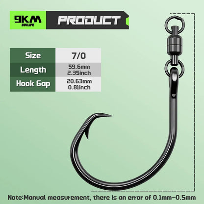 9KM Circle Hook with Ball Bearing Swivel 5pcs