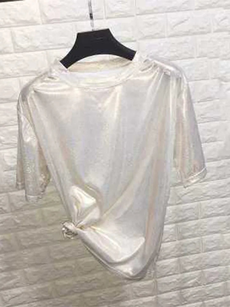 Shiny Loose Short-sleeve Blouse