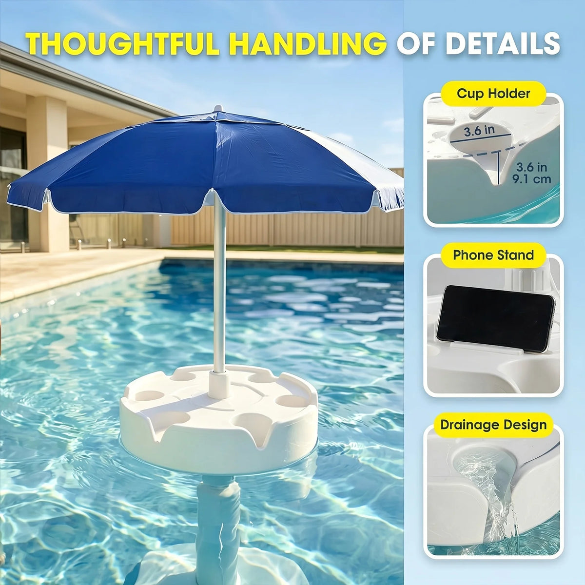 7ft Floating Pool Umbrella with Base Cup Holder & Carry Bag