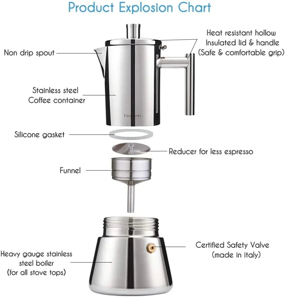 Easyworkz Diego Stovetop Espresso Maker Stainless Steel Italian Coffee Machine