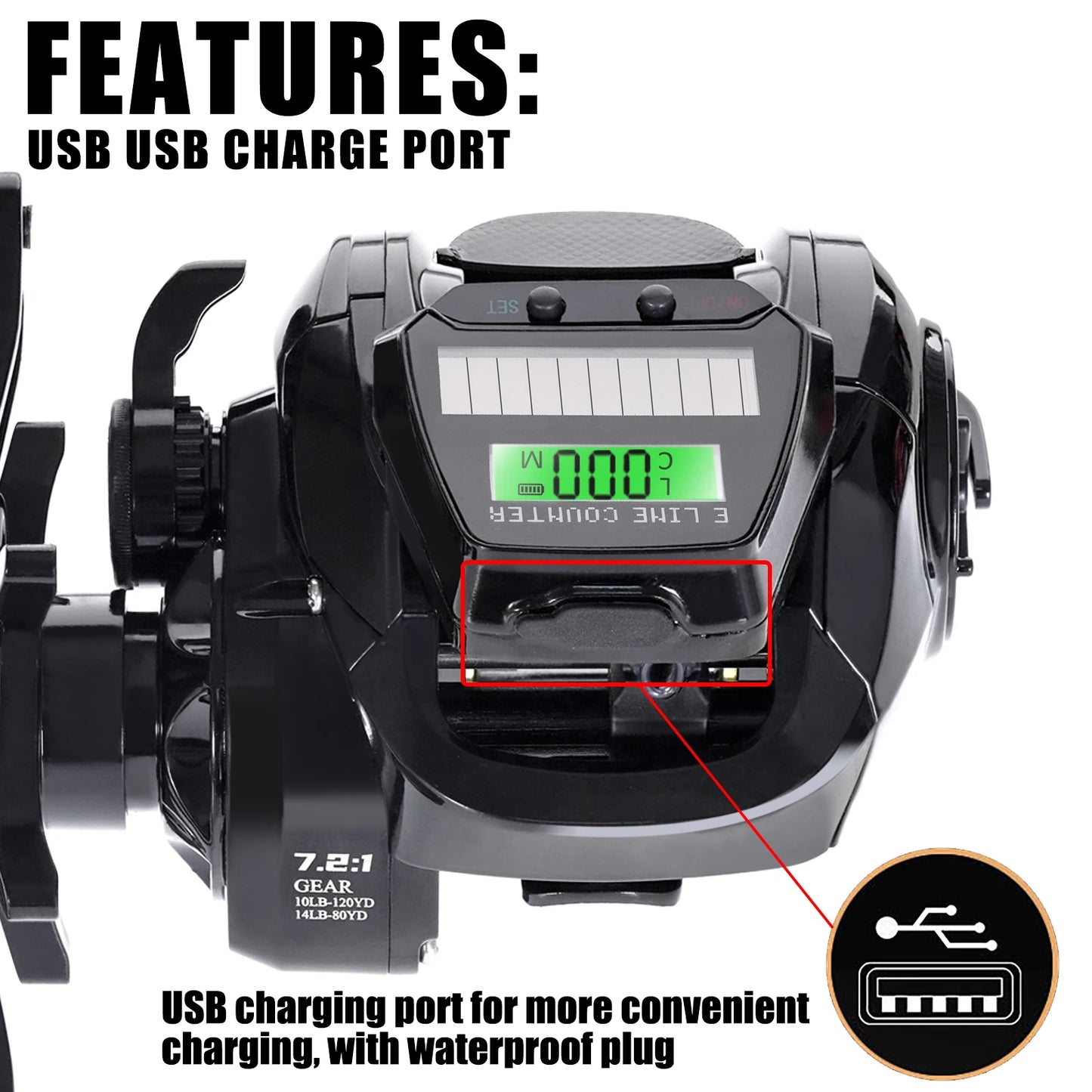 Electronic Baitcasting Fishing Reel with Led Screen and Solar Charging