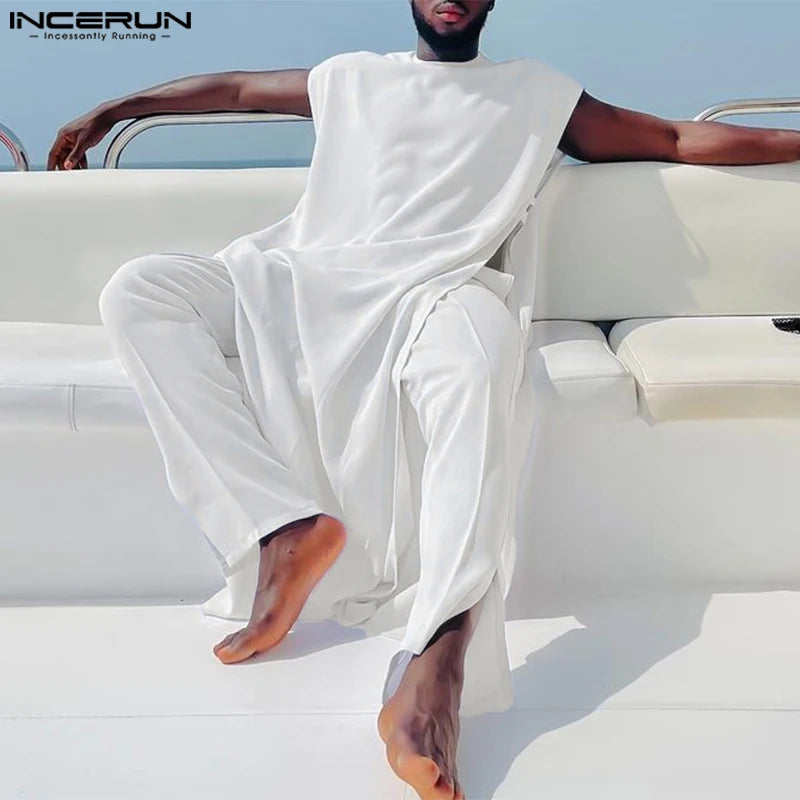 INCERUN Men's Sleeveless Kaftan Jubba Thobe & Pants 2-Piece Set