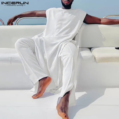 INCERUN Men's Sleeveless Kaftan Jubba Thobe & Pants 2-Piece Set