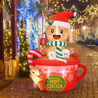6ft Gingerbread Man Hot Cocoa Mug Christmas Inflatable LED Yard Decor