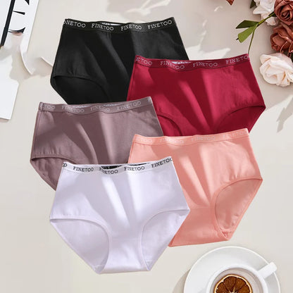 FINETOO 5Pcs Cotton High Waist Panties